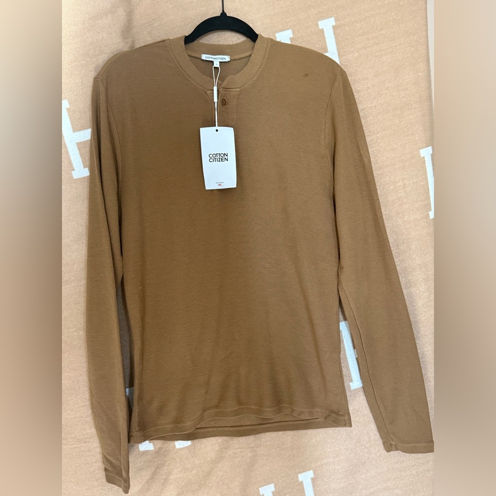 Cotton Citizen NWT Hendrix Henly waffle Men's Tan Long Sleeve Tee